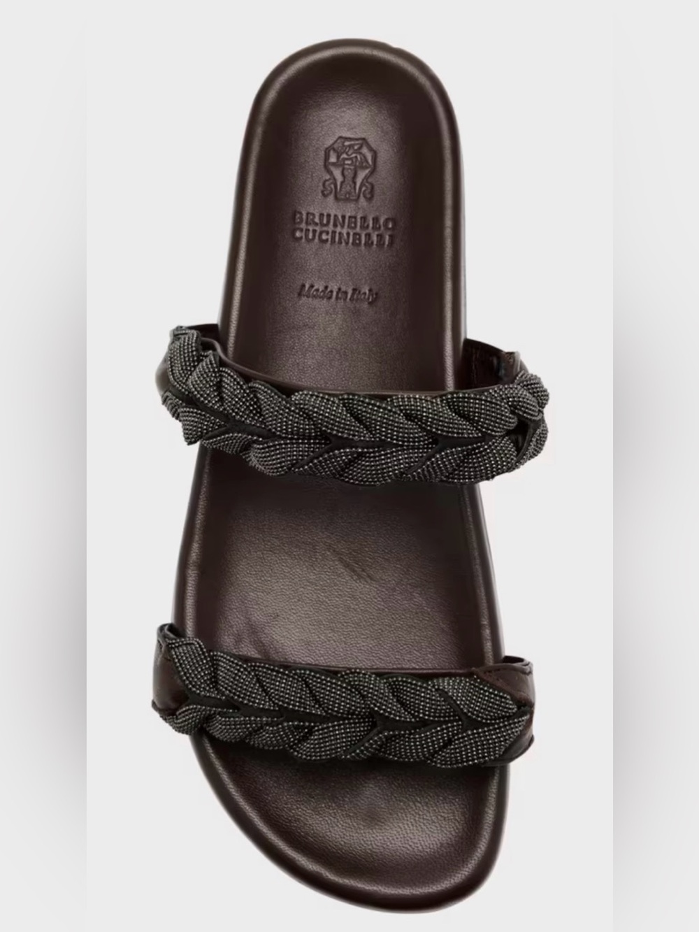 Brunello  Cucinelli Braided Monili Leather Slide Sandals - Fits 7.5